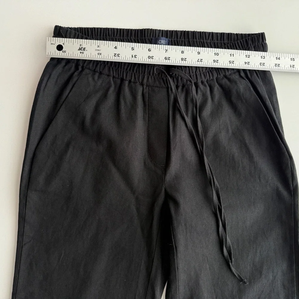 J Crew Factory NWT Linen Cotton Blend Drawstring Pull On Cuffed Black Pants 00‎ - Picture 8 of 10